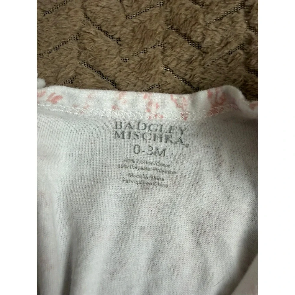 Badgley Mischka Footed Sleeper 0-3M Pink Floral Ruffle Pom Pom Zip Up Romper